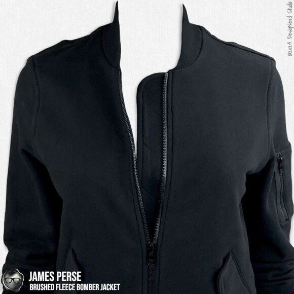 JAMES PERSE BRUSHED FLEECE BOMBER JACKET IN BLACK WOMEN’S SIZE 4 / XL COTTON - Picture 9 of 16